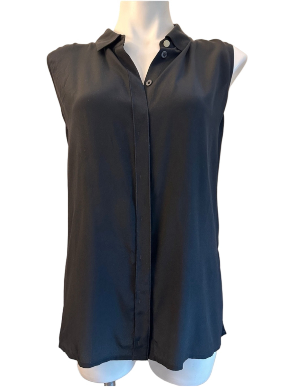 Donna Karan Black Silk Sleeveless Button-Front Blouse